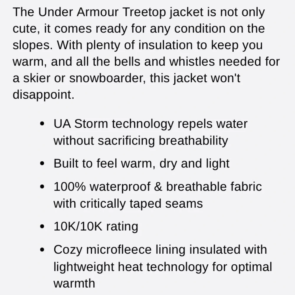 New: Under Armour Treetops Jacket. Size Small